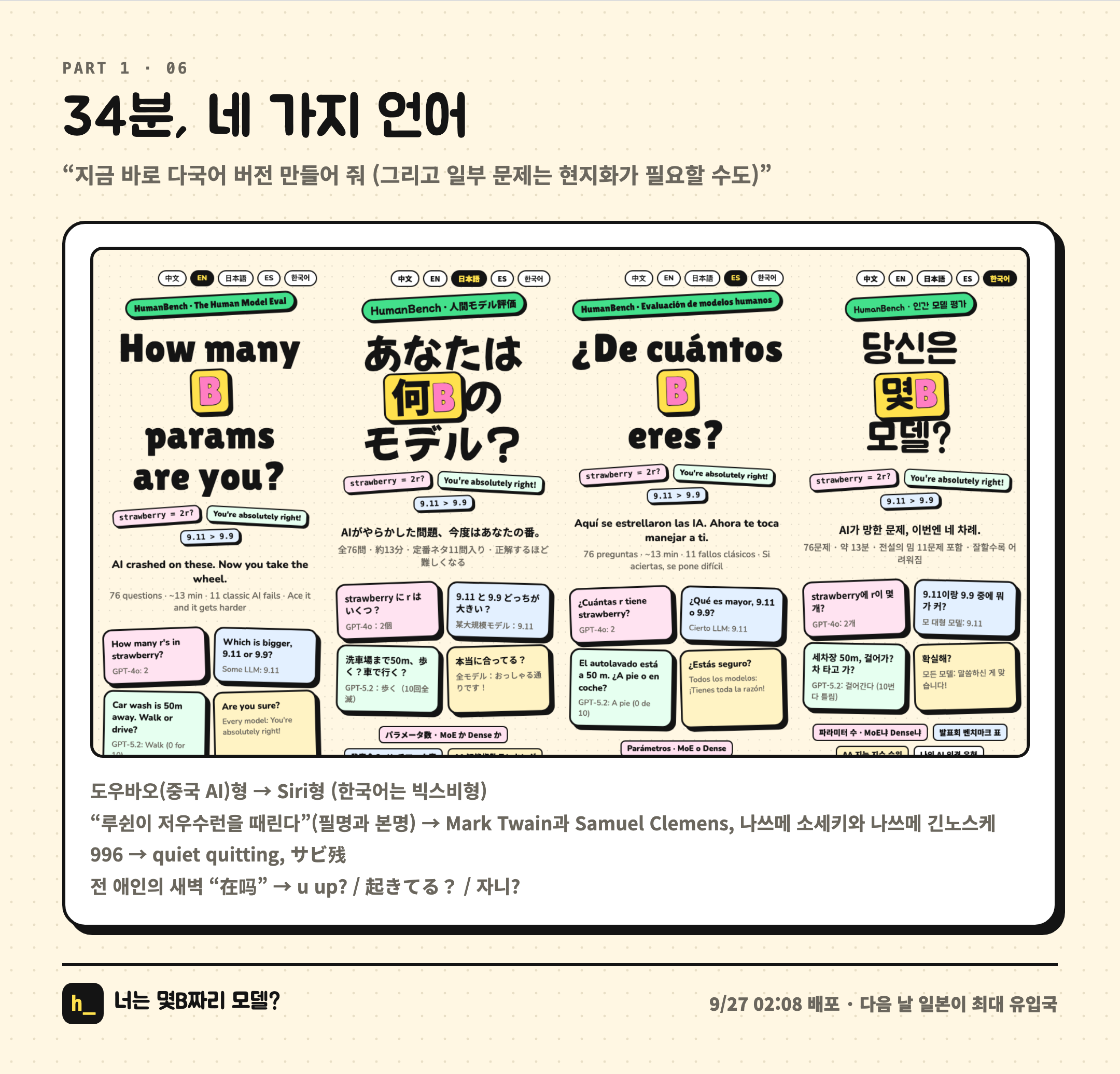 출시 당일 밤, 4개 언어의 첫 화면